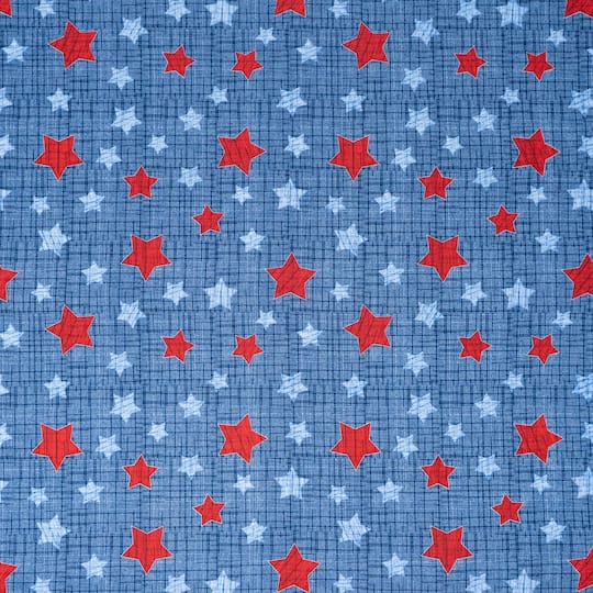 SINGER Red & Blue Stars on Texture Print Cotton Fabric